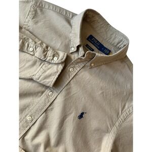 Polo Ralph Lauren Button Up Shirt Men M Khaki Pony Embroidery Classic Fit Cotton